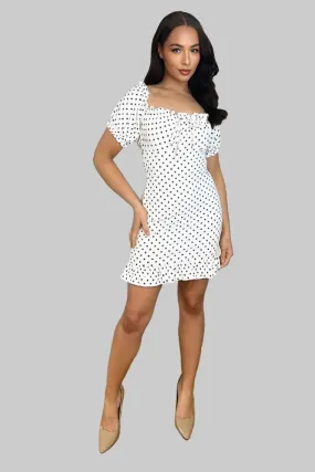 White Black Polka Dot Milkmaid Dress