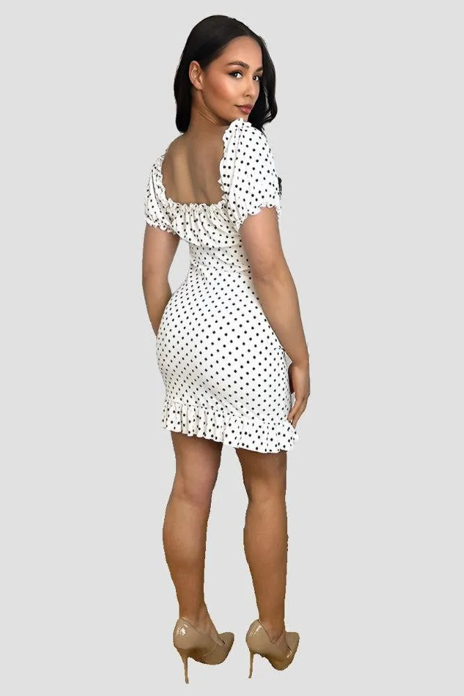 White Black Polka Dot Milkmaid Dress