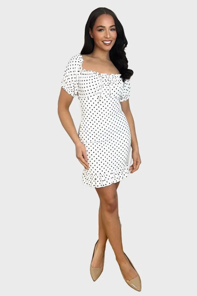 White Black Polka Dot Milkmaid Dress