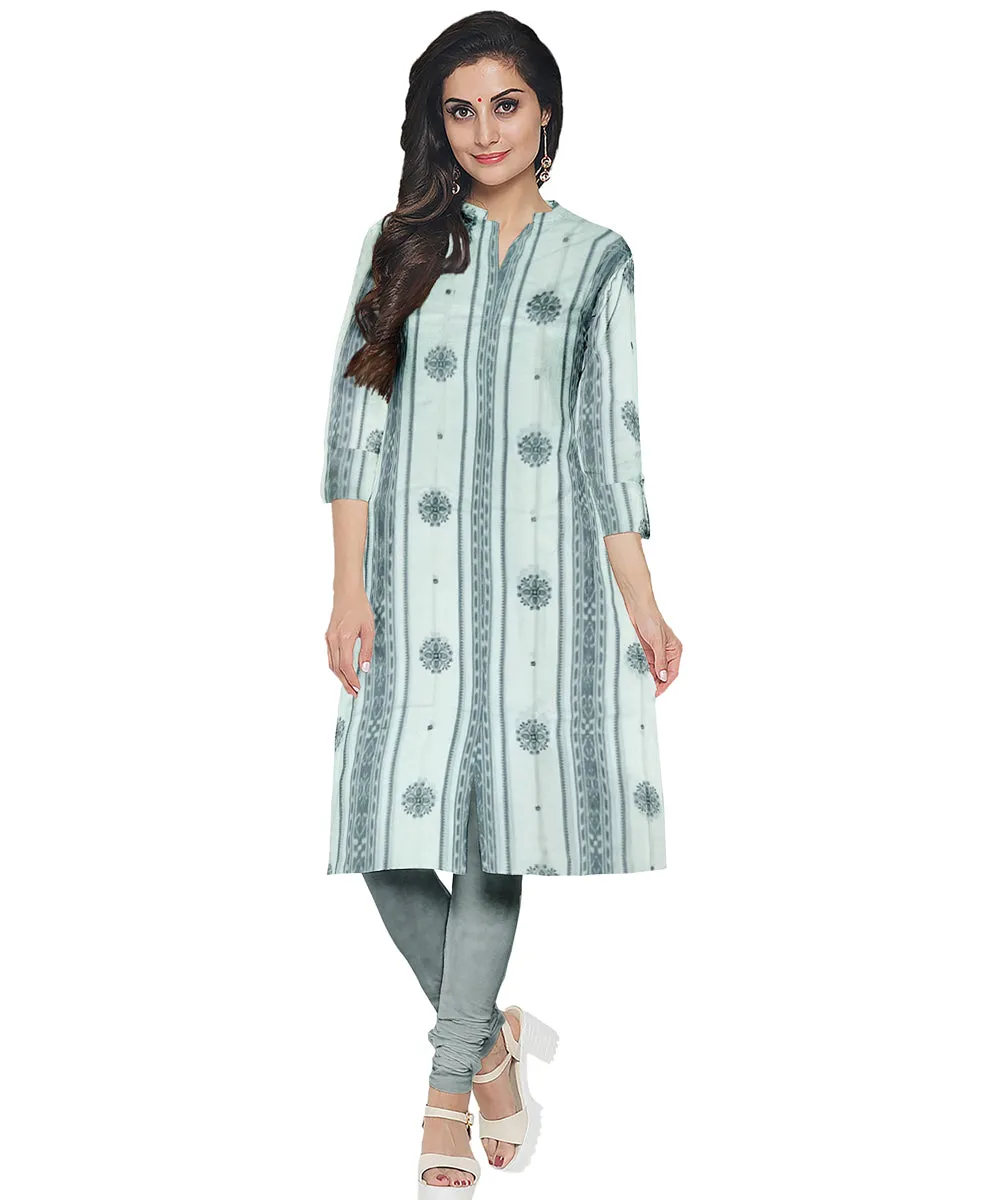 White grey handwoven cotton nuapatna dress material