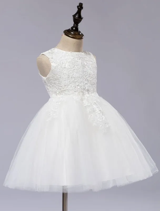 White Sleeveless Ball Gown Flower Girls Dress Short Kids Princess Dress