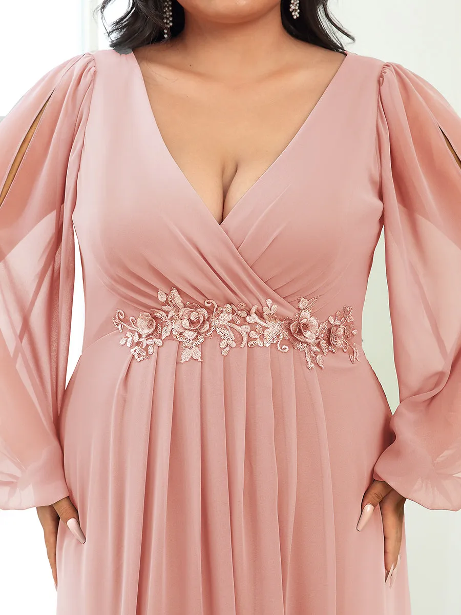 Wholesale Chiffon Plus Size Evening Dresses with Long Lantern Sleeves