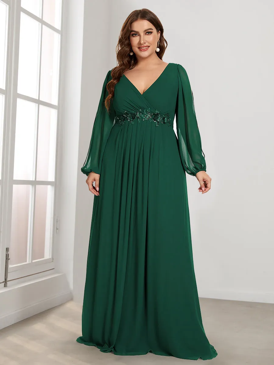 Wholesale Chiffon Plus Size Evening Dresses with Long Lantern Sleeves