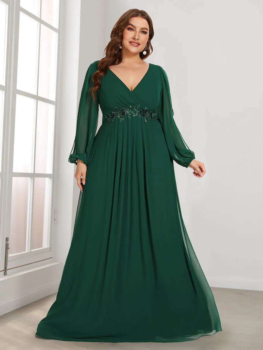 Wholesale Chiffon Plus Size Evening Dresses with Long Lantern Sleeves