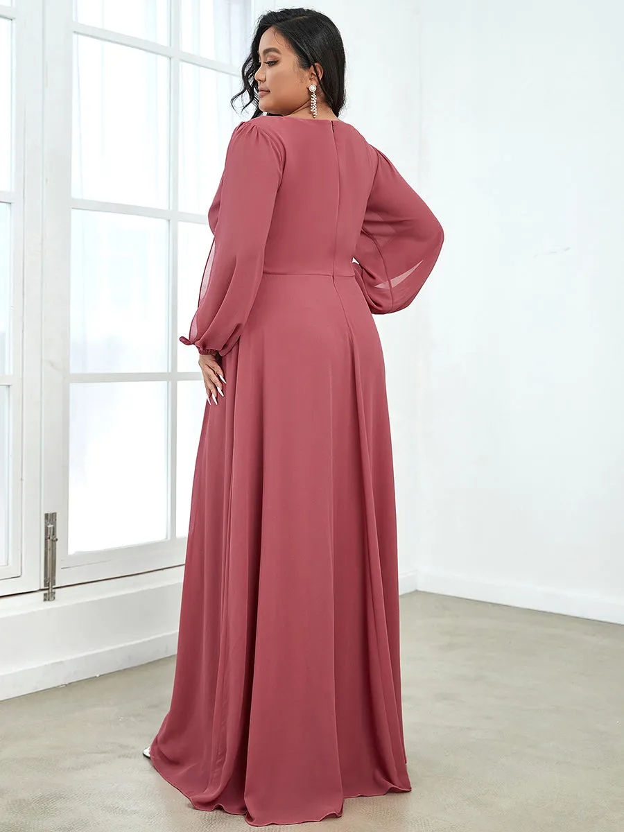 Wholesale Chiffon Plus Size Evening Dresses with Long Lantern Sleeves