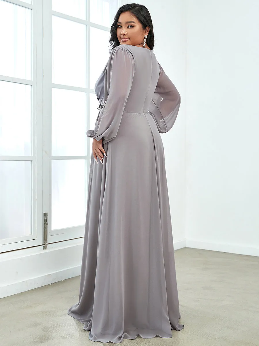 Wholesale Chiffon Plus Size Evening Dresses with Long Lantern Sleeves