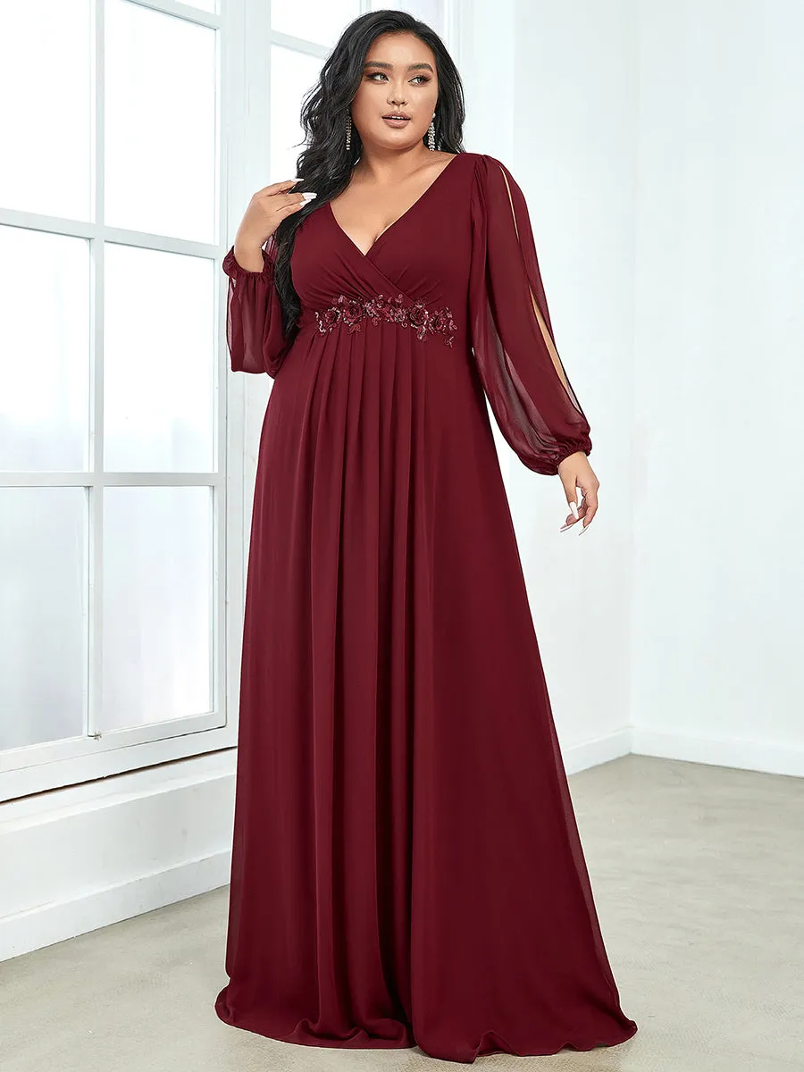 Wholesale Chiffon Plus Size Evening Dresses with Long Lantern Sleeves