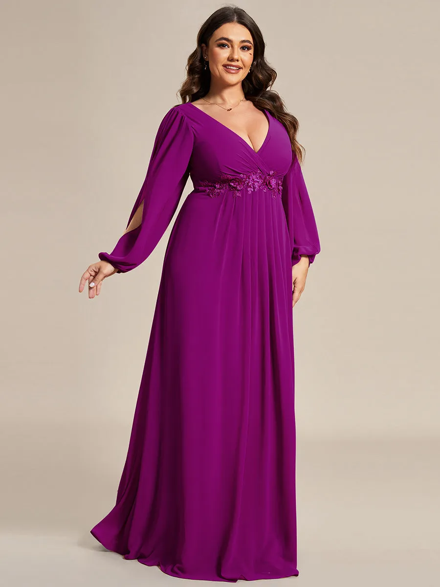 Wholesale Chiffon Plus Size Evening Dresses with Long Lantern Sleeves