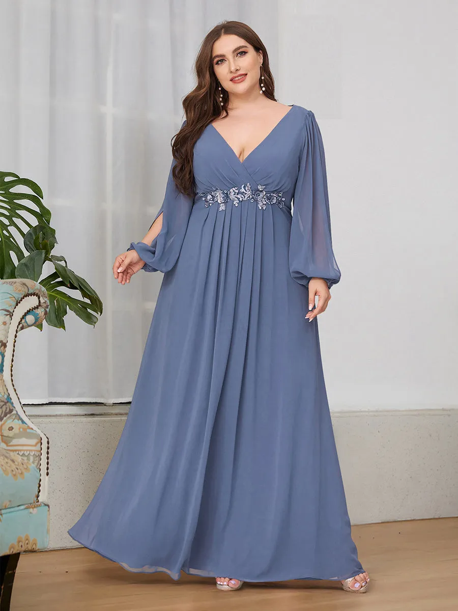 Wholesale Chiffon Plus Size Evening Dresses with Long Lantern Sleeves