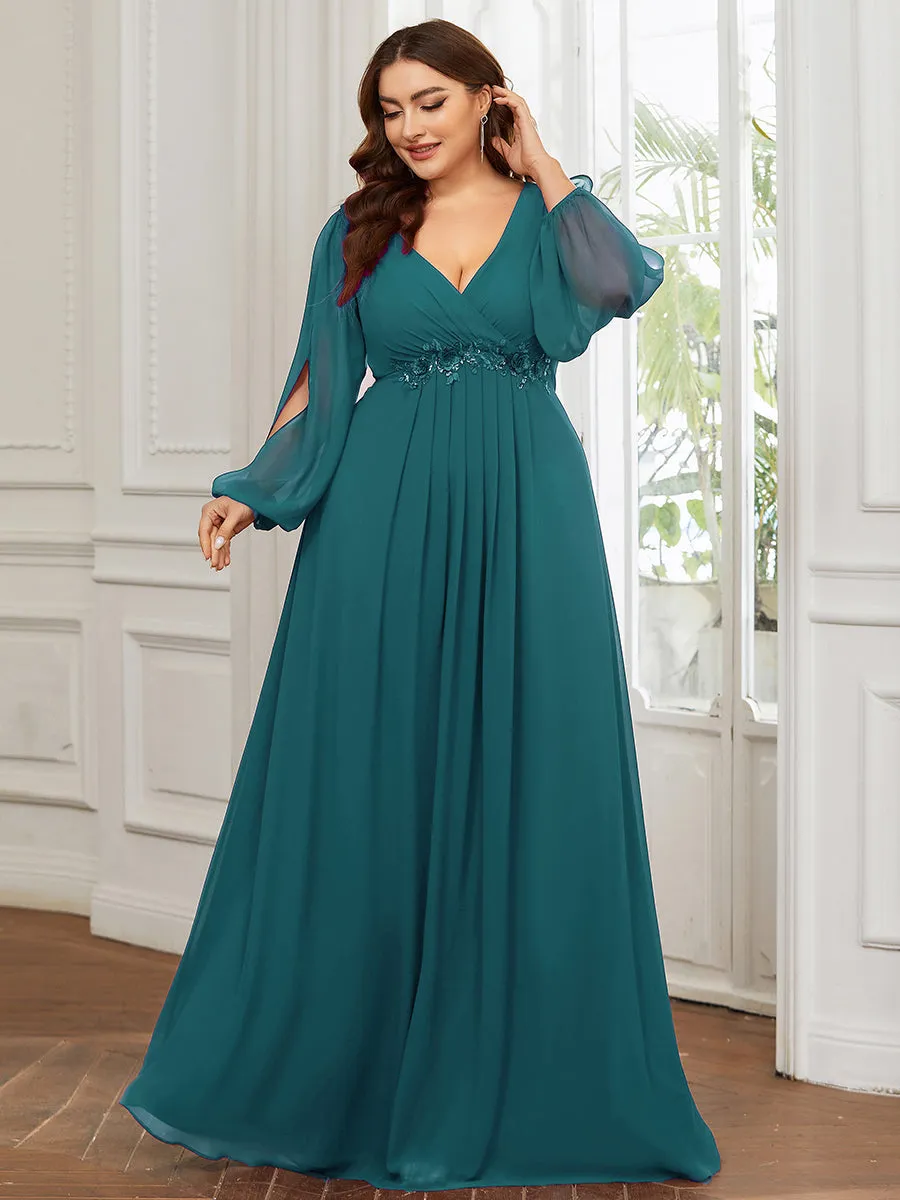 Wholesale Chiffon Plus Size Evening Dresses with Long Lantern Sleeves