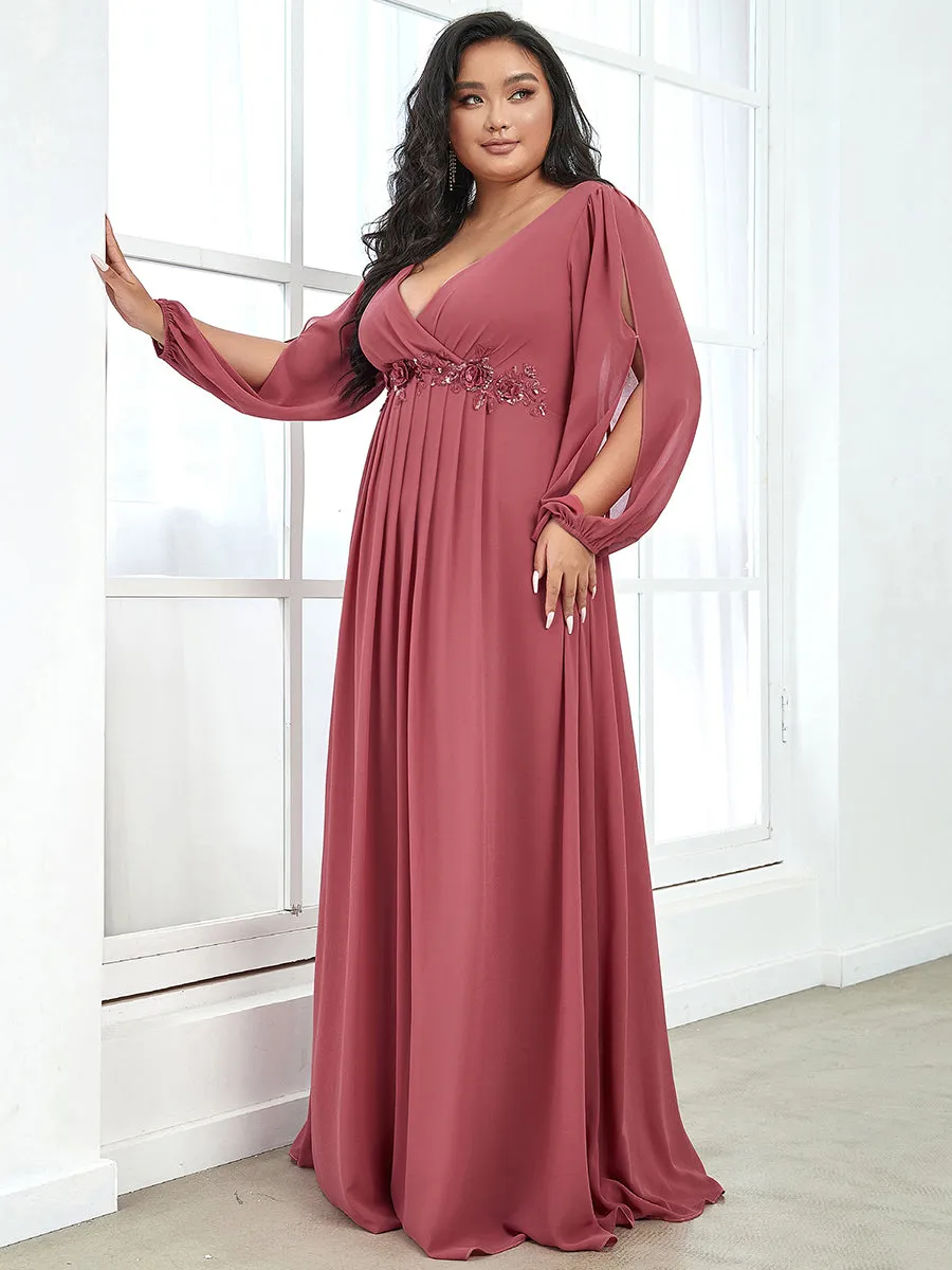 Wholesale Chiffon Plus Size Evening Dresses with Long Lantern Sleeves