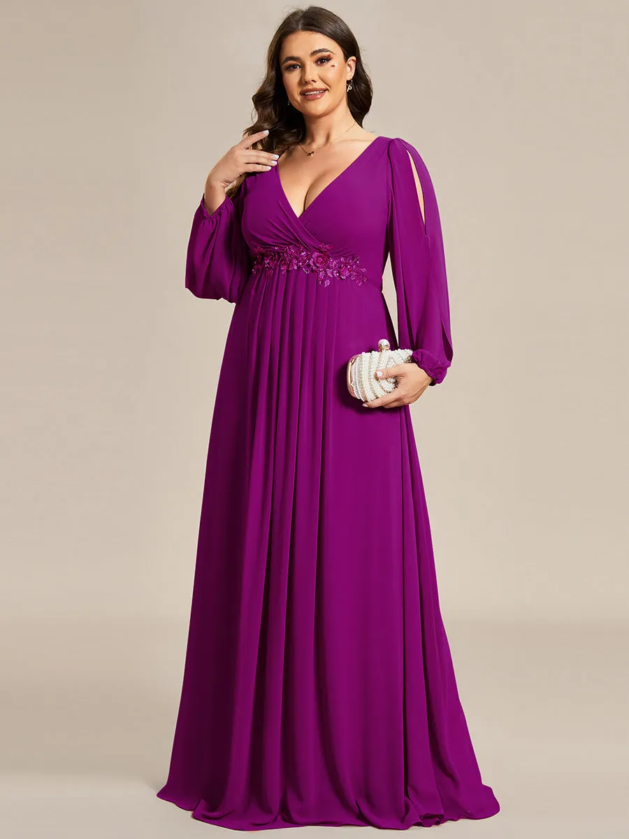 Wholesale Chiffon Plus Size Evening Dresses with Long Lantern Sleeves