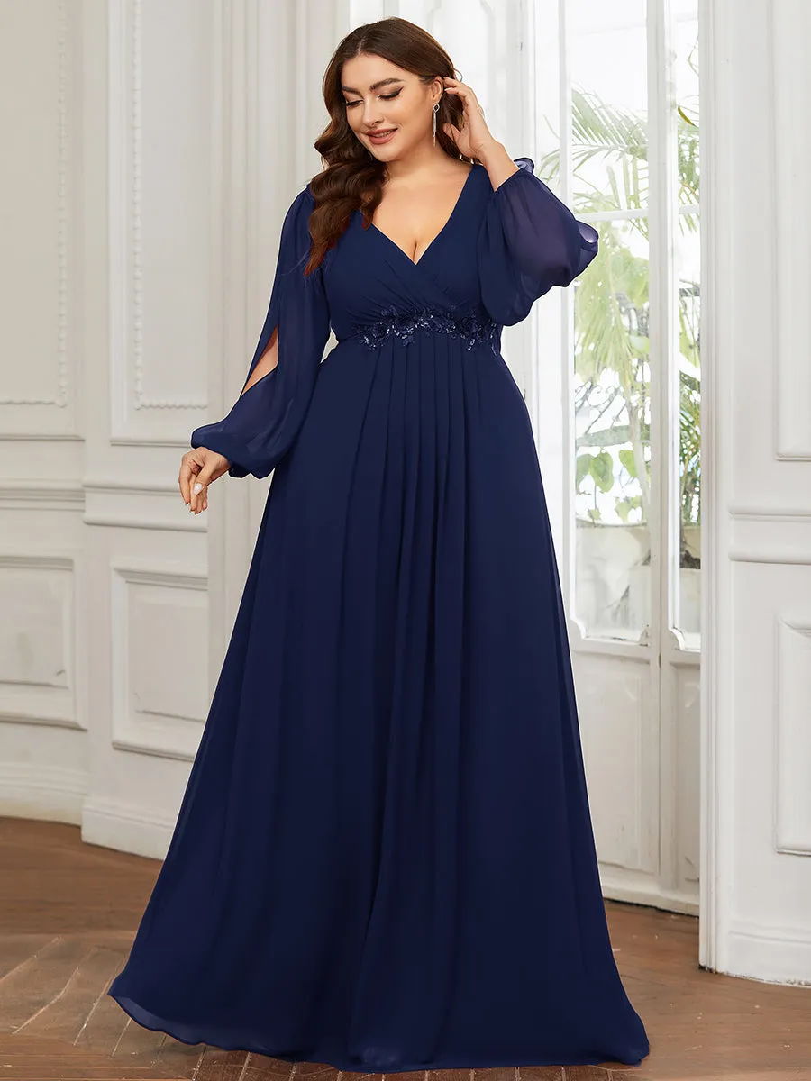 Wholesale Chiffon Plus Size Evening Dresses with Long Lantern Sleeves