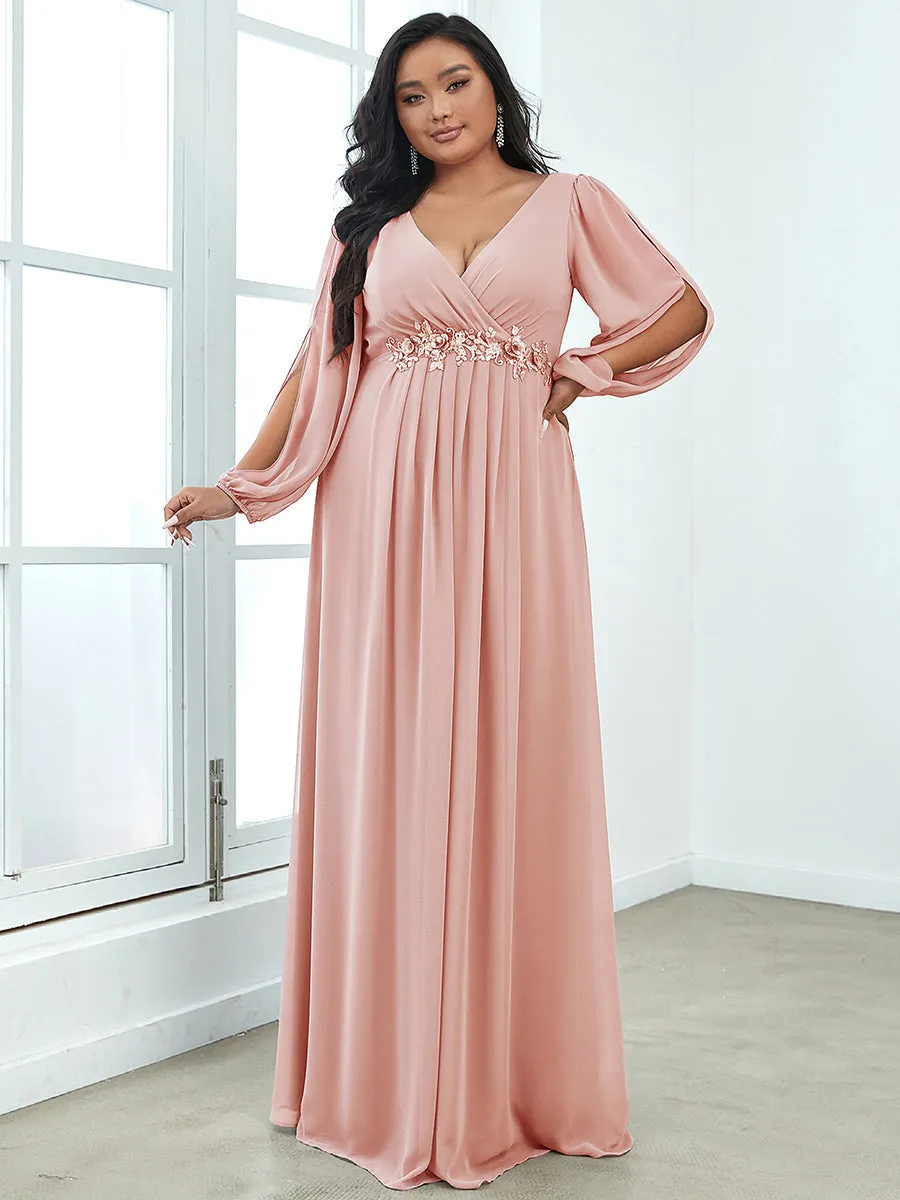 Wholesale Chiffon Plus Size Evening Dresses with Long Lantern Sleeves