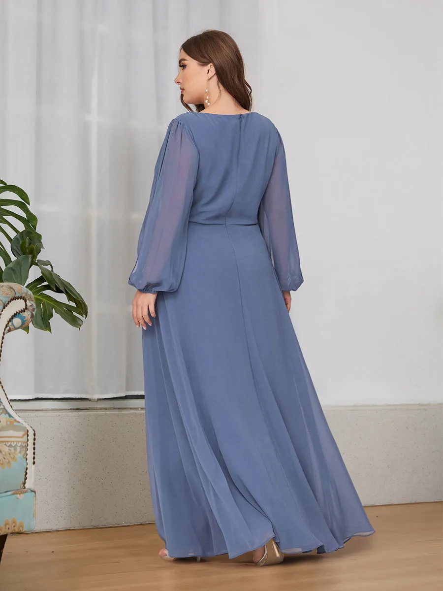 Wholesale Chiffon Plus Size Evening Dresses with Long Lantern Sleeves