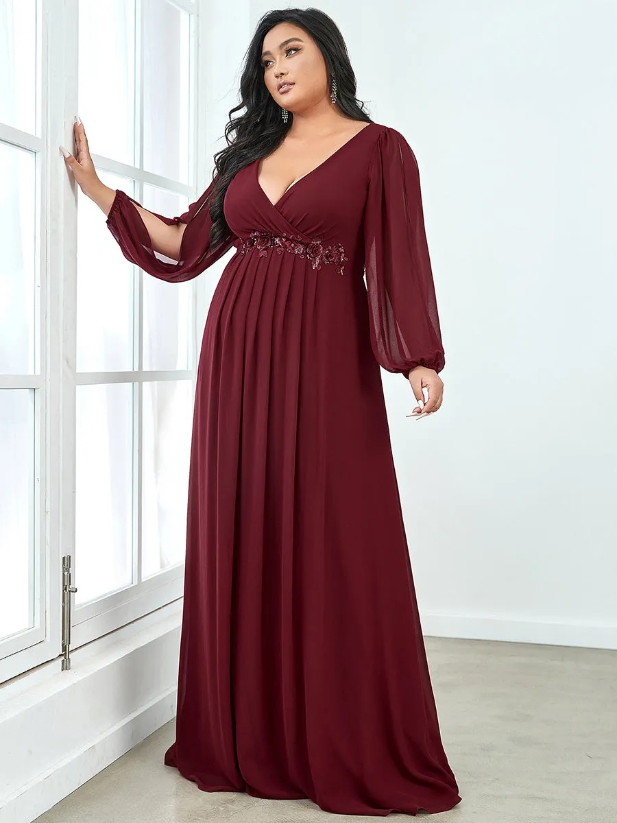 Wholesale Chiffon Plus Size Evening Dresses with Long Lantern Sleeves